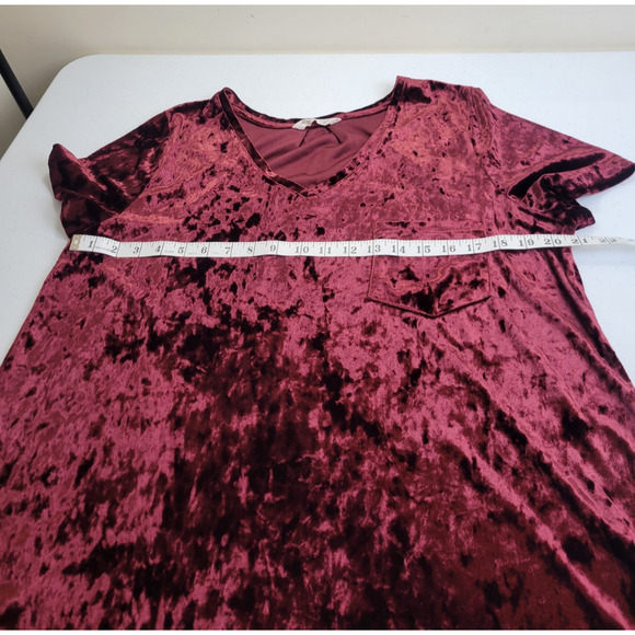 Spring & Mercer Velvet Legging Tee Burgundy V-Neck Short Sleeve Top Womens Sz XL - Picture 3 of 9